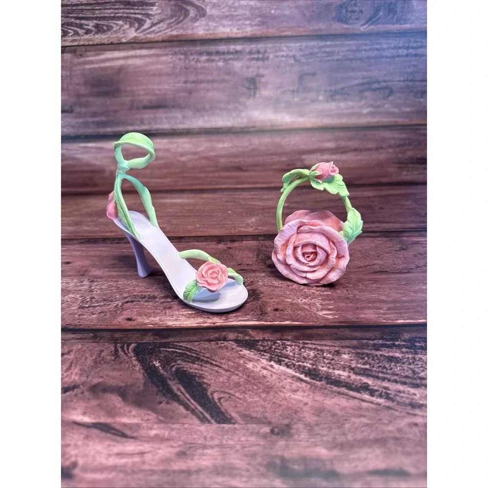 Avon Fine Collectibles All Dressed Up Miniature Shoe Rose Sandal & Purse Decor
